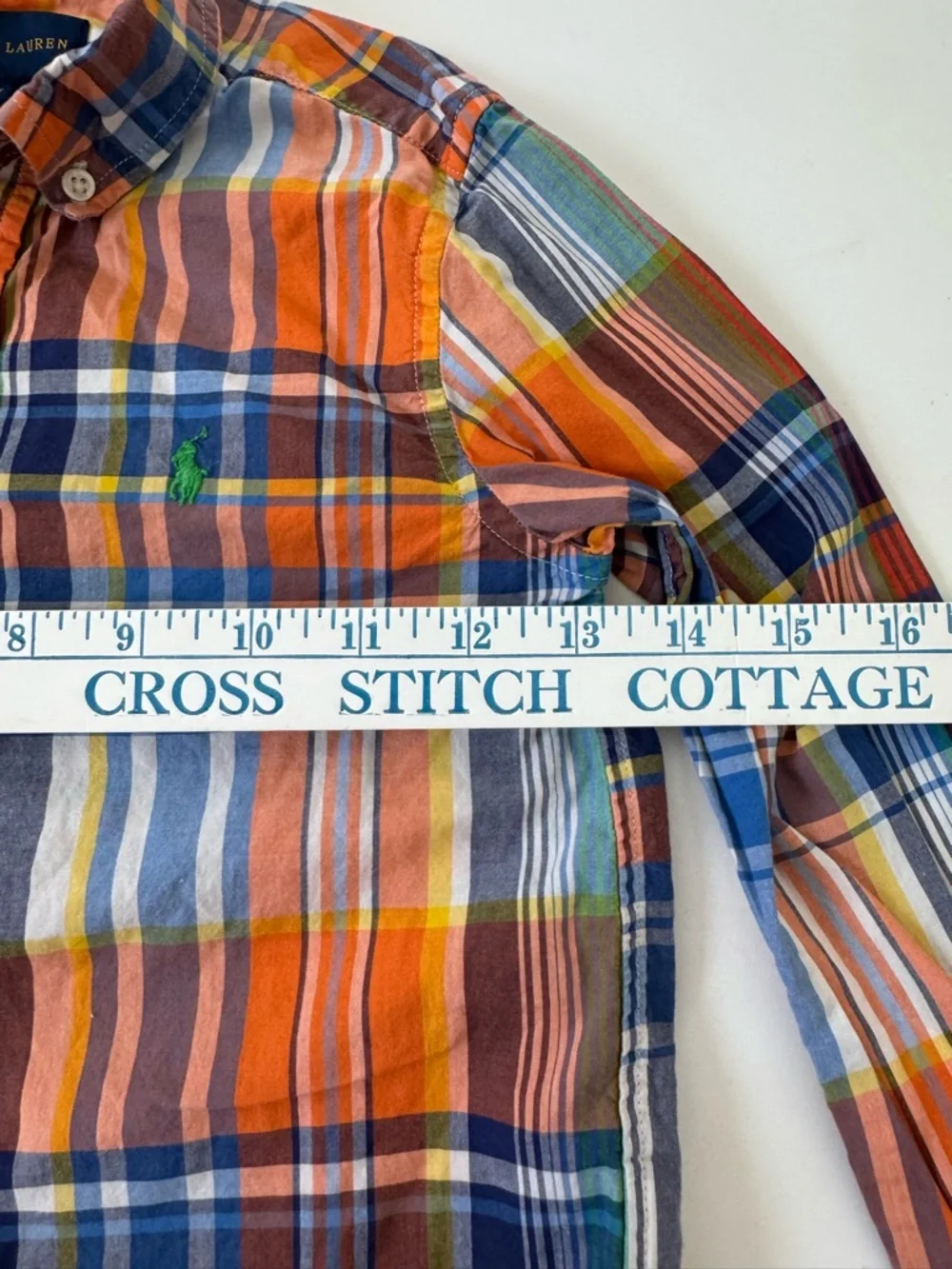 Ralph Lauren Boys Plaid Shirt Orange Blue Button Down Cotton 4T classic luxury
